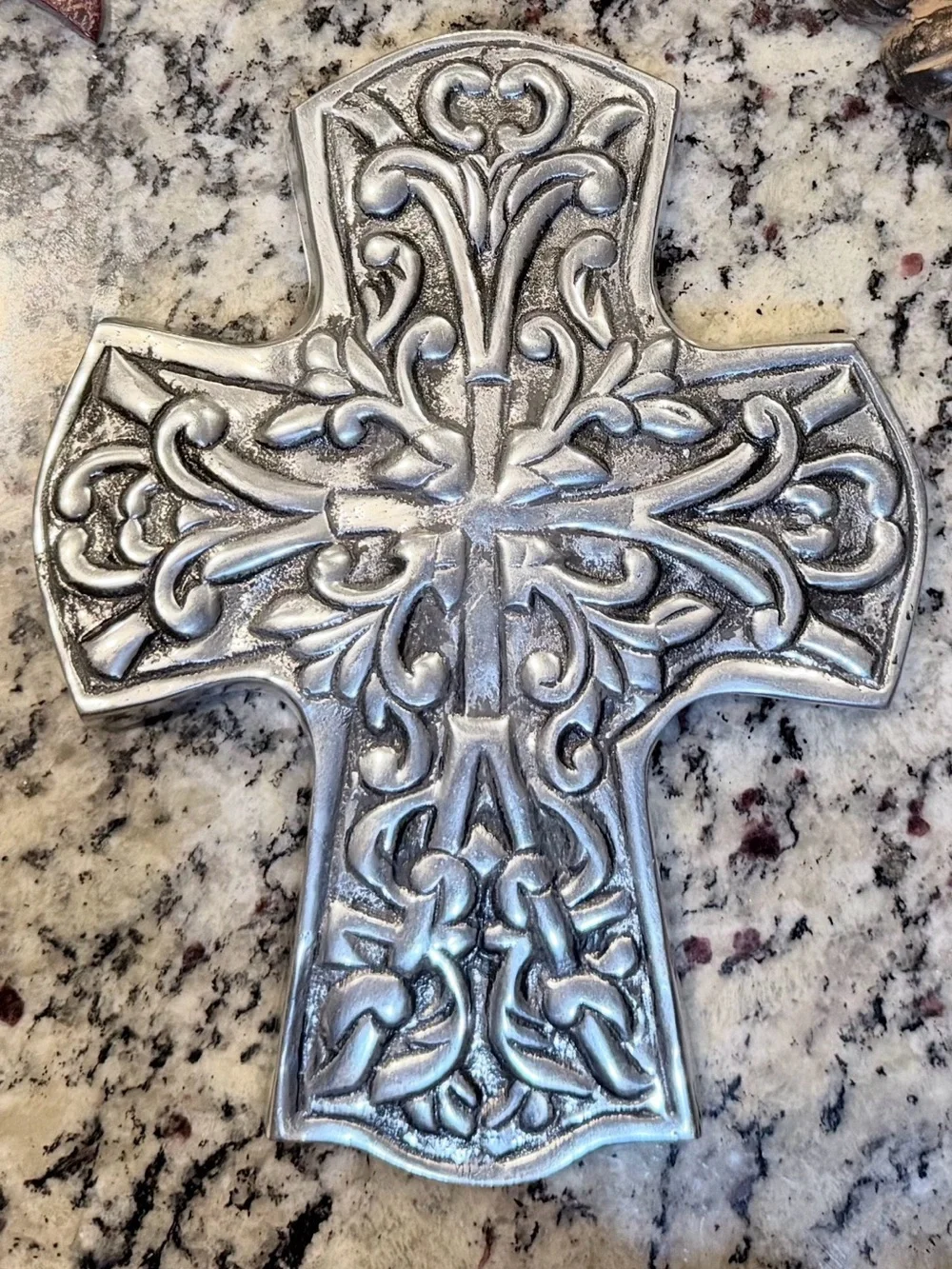 Decorative Metal Wall Crosses Set of 3 Red Silver Tone Bronze Tone